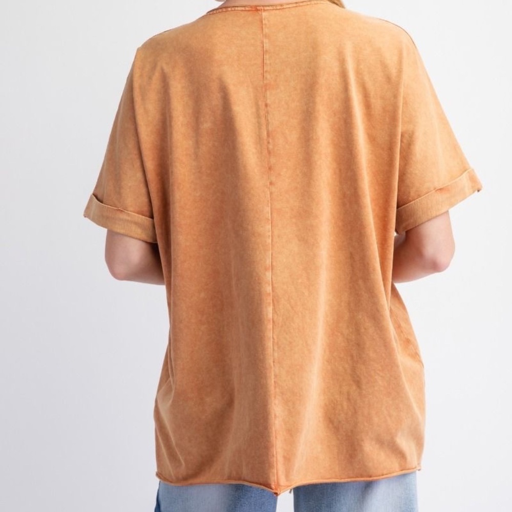 New Easel Star Fringed Cotton Tee Pullover Mineral Wash Cotton Shirt Top PUMKIN - Picture 2 of 8